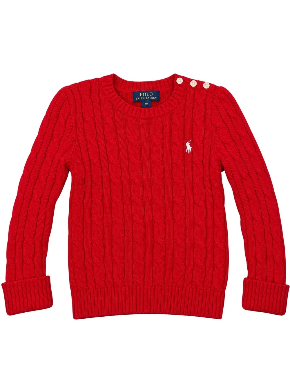 Polo Ralph Lauren Girls Red CableKnit Sweater Size 5X Pony Logo Shoulder Buttons